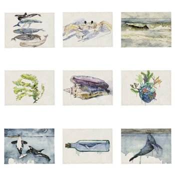 

Fun Cartoon Tablecloth Conch Whale Crab Coral Ocean Placemat Home Kitchen Decoration Polyester Linen 42 * 32Cm Wall Tapestry