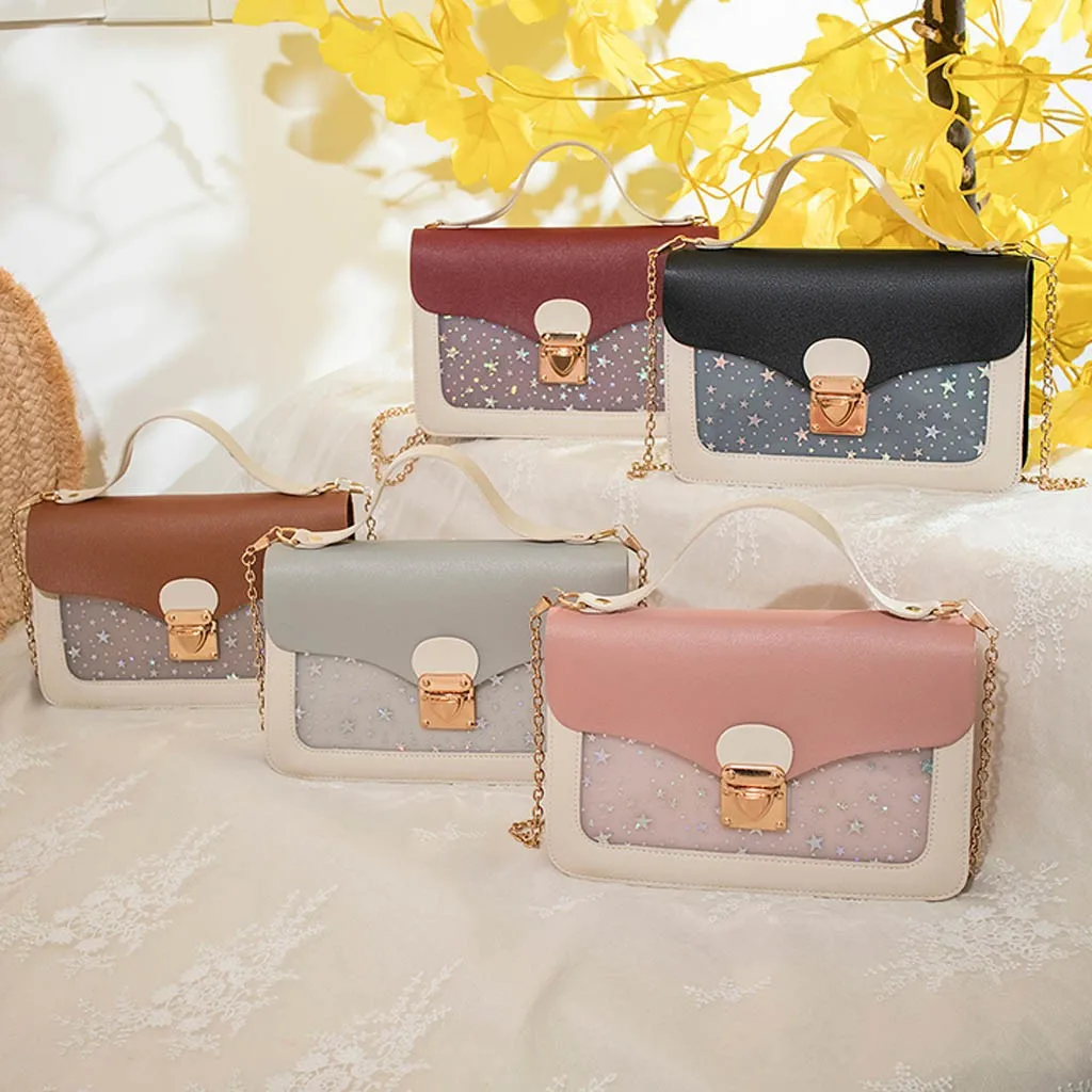 Женская маленькая квадратная сумка на плечо, модная дизайнерская сумка-мессенджер со звездами и блестками, сумка через плечо, клатч, кошелек, сумки, сумка#50