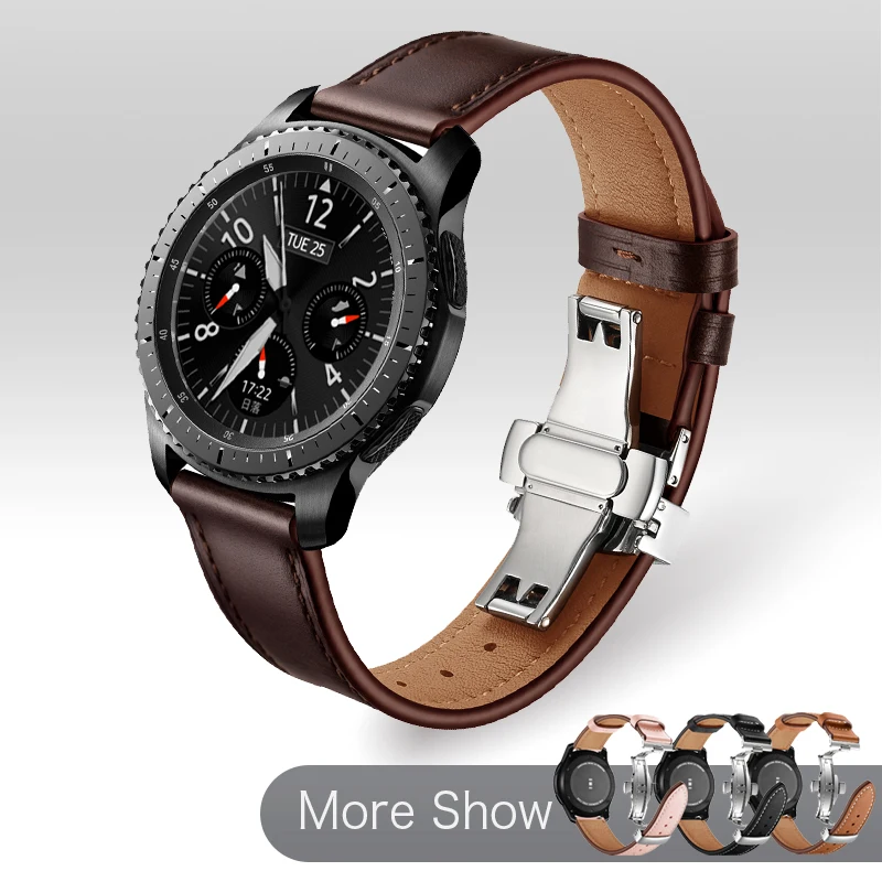 Ремешок кожаный для часов Samsung Galaxy Watch 3 45 мм Gear S3 браслет с пряжкой бабочкой Huawei GT 2