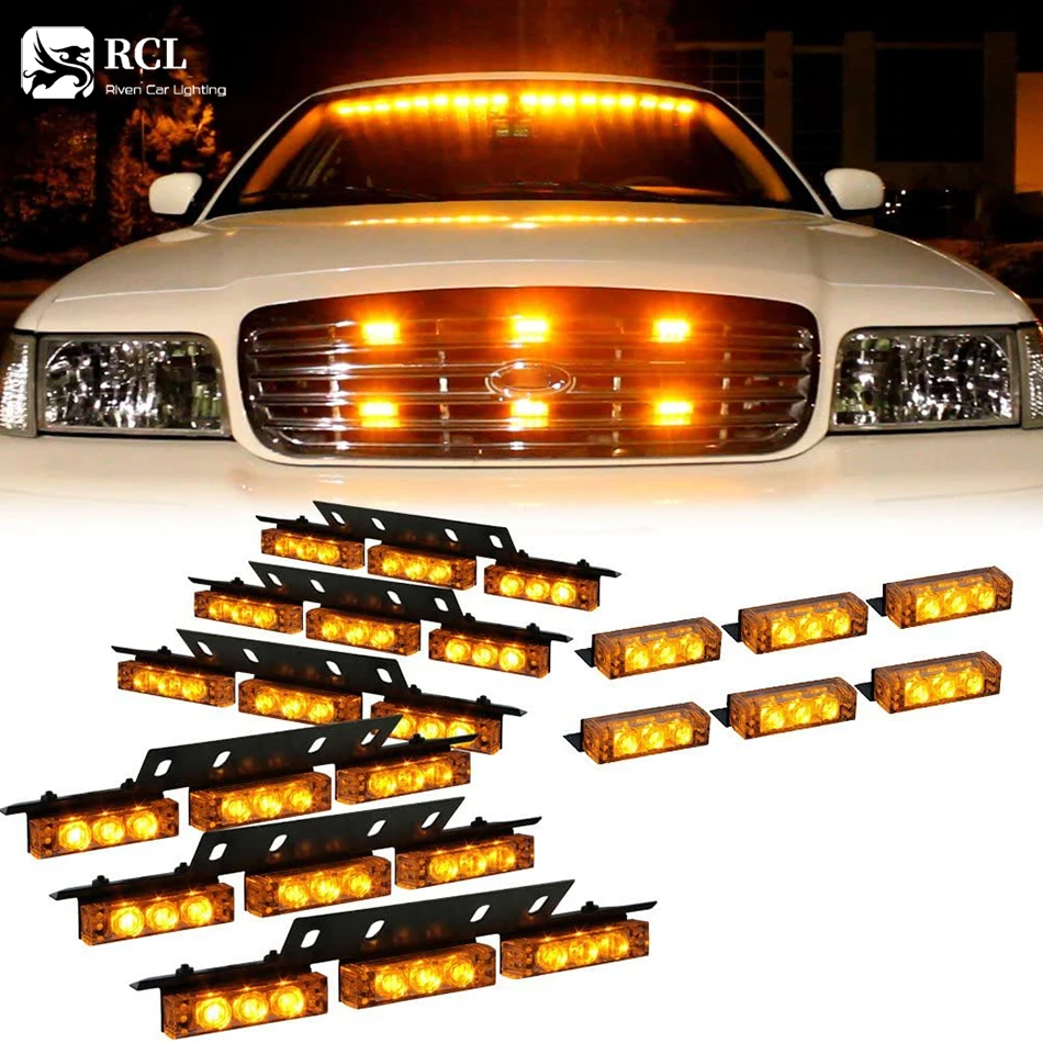 

RCL Amber White Three selectable flash patterns Rainproof 72 x LED Emergency Vehicle Warning Deck Grille Dash Visor Lights