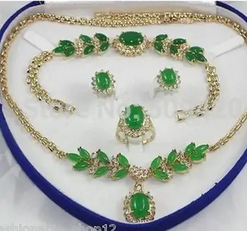 

Free Shipping Wholesalehot-set green jade stone Necklace Bracelet Ring Earring