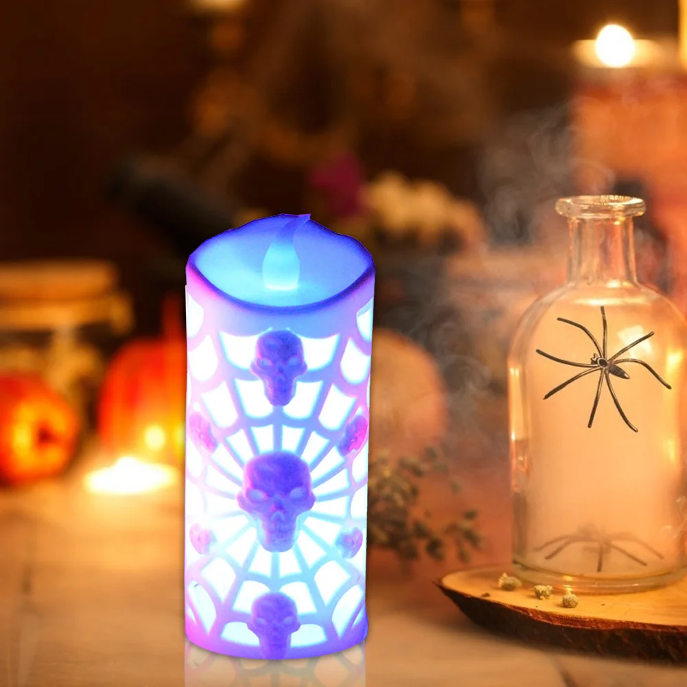 1pcs Halloween Luminous LED Skull Spider Candle Lights Home Decor Retro Simulation Pumpkin Terror Night Lamp Halloween Party