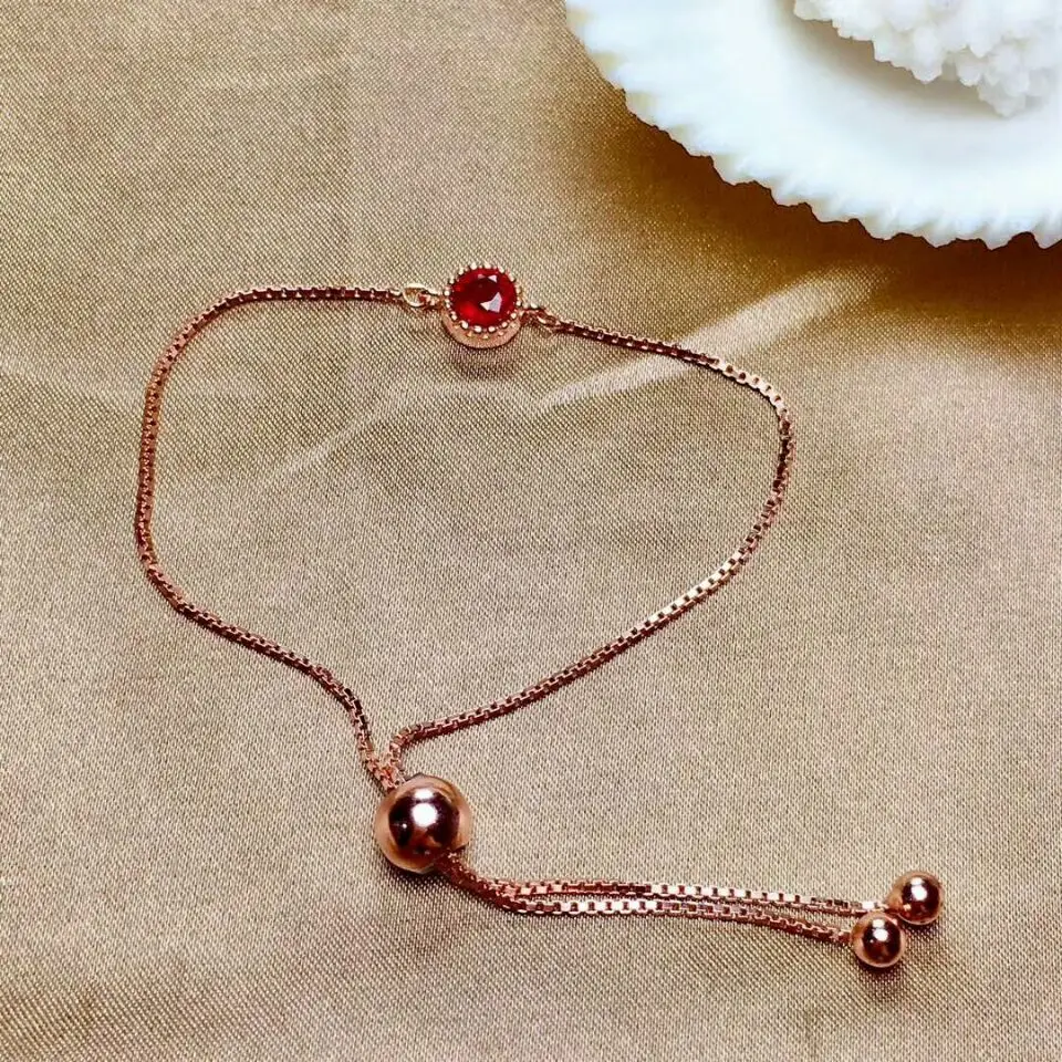 MeiBaPJ Natural New Burned Ruby Gemstone Simple Bracelet 925 Sterling Silver Red Stone Bangle for Women Fine Wedding Jewelry