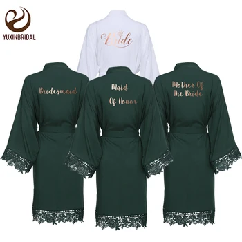 

New Green Cotton lace Robes with Lace Trim Women Wedding Bridal Robe bridesmaid robes