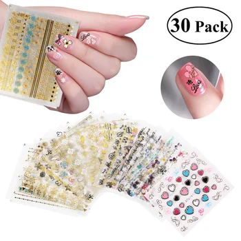 

RUIMIO New 30 Sheets 3D Design Nail Art Sticker Tip Decal Manicure