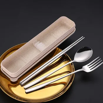 

3PC 304 Stainless Steel Fork Spoon Chopsticks Sets Luxury Dinnerware Set Dinner Tableware Party Dinner Western Utensils with box
