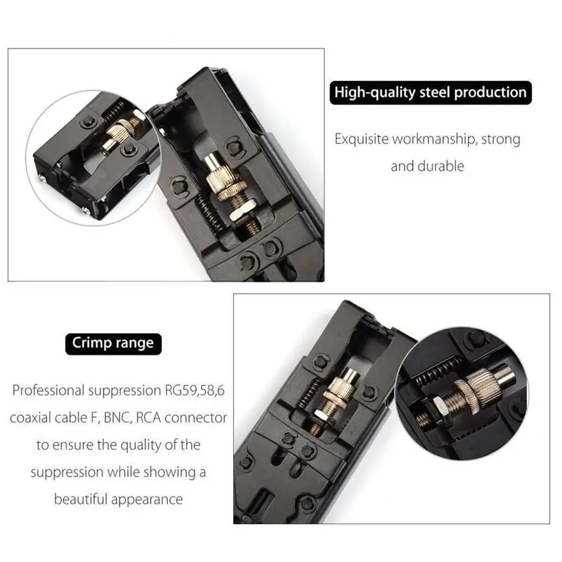 1pc Durable Coax Compression Crimper Tool BNC/RCA/F Crimp Connector RG59/58/6 Cable Wire Cutter Adjustable Crimping Plier