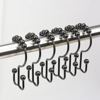 

12Pcs Hooks Set Premium Bathroom Shower Curtain and Liner Decorative Hooks Friction Free Metal Rings for Shower Rod FP8