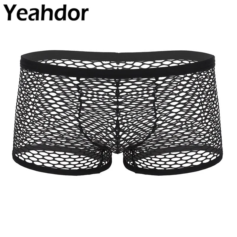 

Mens Fishnet Sissy Lingerie Breathable Mesh See Through Sheer Low Rise Boxer Briefs Underwear Homme Gay Sexy Panties Underpants