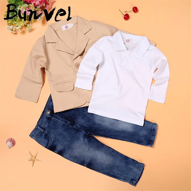 Bunvel/Одежда для новорожденных девочек; пальто; блузки; джинсы; брюки; комплект из 3 предметов; хлопковый спортивный костюм для малышей