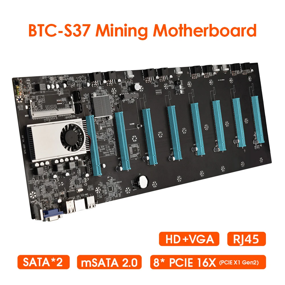 PROD 1005003433706319 BTC-S37 Pro Mining Motherboard 8 PCIE 16X Graph
Card SODIMM DDR3 SATA3.0 Video Card 4 USB2.0 Support 1066/1333/1600mhz
BlackBlue