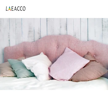 

Laeacco Wooden Board Wall Headboard Pillows Bed Photography Backdrops Photo Backgrounds Room Decor Photophone For Photo Studio