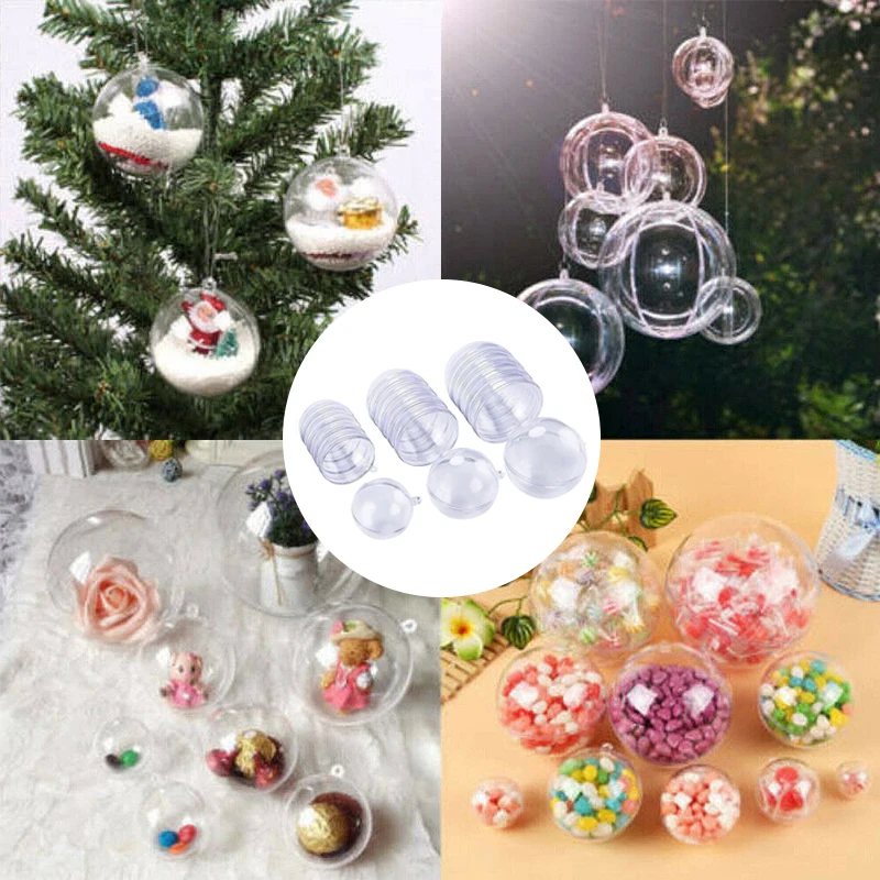 15PCS Mixed 2/3/4/5/6CM Transparent Xmas Ball Open Plastic Clear Baubles Sphere Empty Fillable Christmas Tree Ornament Gift Box