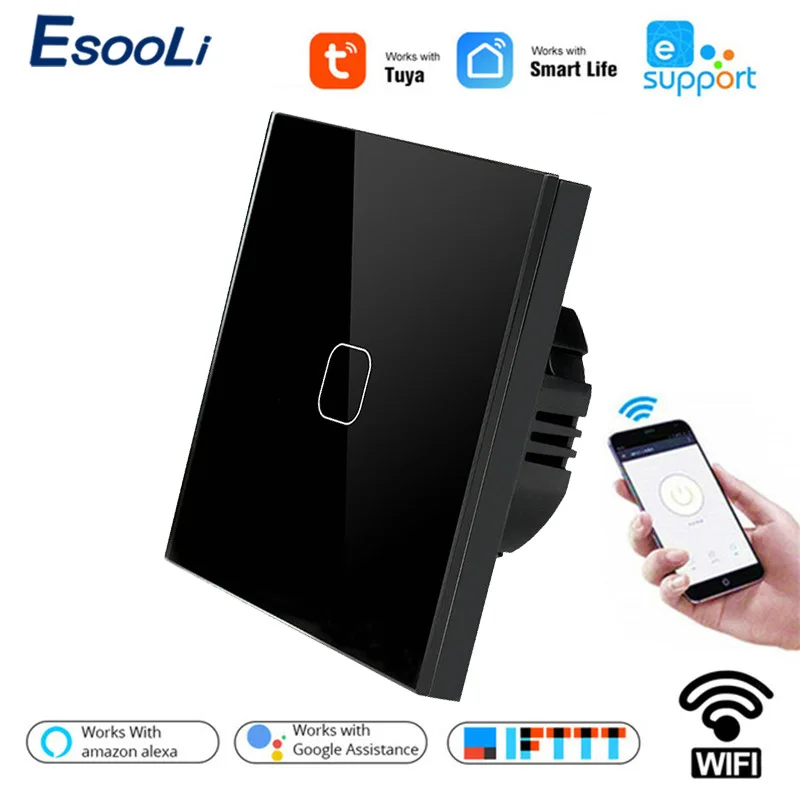 

Esooli Tuya/Smart Life/ewelink 1 Gang 1 Way WiFi Wall Light Touch Switch for Google Home Amazon Alexa Voice Control
