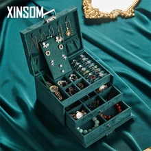 

XINSOM Velvet Jewelry Box Organizer Vintage Multilayer Jewelry Storage Box Necklace Earrings Rings Jewelry Packaging Display Box