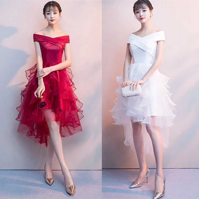 

Evening Gown Women's 2019-Style Banquet Aura Queen Elegant Dress Short-height Debutante Simple And Elegant Dress