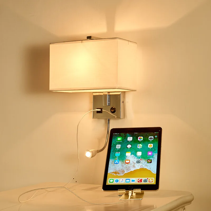 

New Style Chinese Style Bedroom Wall Lamp Creative with USB Interface Mobile Phone Charging Bedside Lamp American-Style Fabric H