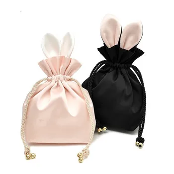 

Fuzzy Jewelry Cosmetic Storage Bag Cute Girl Students High Capacity Fashion Ins Quality Rabbit Ear Drawstring Silk Pink Black