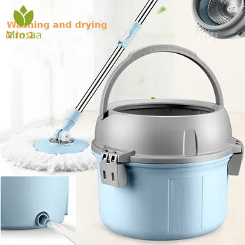 

Spin Mop&Bucket with 4 microfiber mop heads Hand free Wash and Dry 2 in 1 Lazy Floor Cleaning System Easy Wring Metal Handle