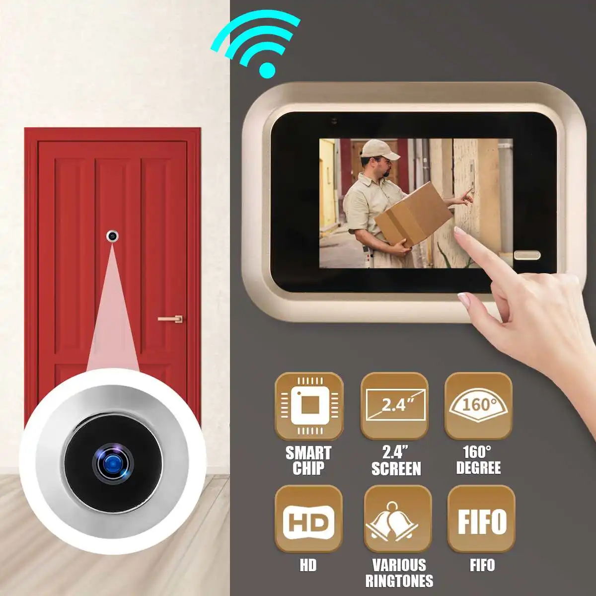 

Peephole Camera 2.4 Inch LCD TFT Digital Doorbells 160 Degrees View Angle Rechargeable Wireless Home Security Smart Doorbells