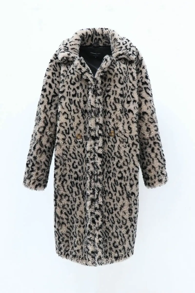 Длинное пальто из искусственного меха с леопардовым принтом, большие размеры, Длинная женская флисовая куртка, модное розовое пальто-Тедди, подиумная пушистая куртка из искусственного меха для женщин