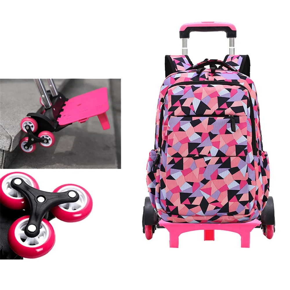 

Grades 4-9 Kids Trolley Schoolbag Book Bag boys girls Backpack waterproof Removable Children School Bags With 2/6 Wheels Stairs