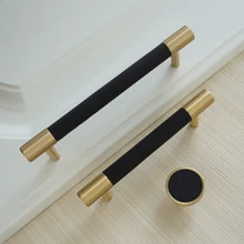 3,7" 5" черные кожаные дверные ручки, медные ручки шкафа, круглые ручки ящика шкафа 96 мм 128 мм, фурнитура