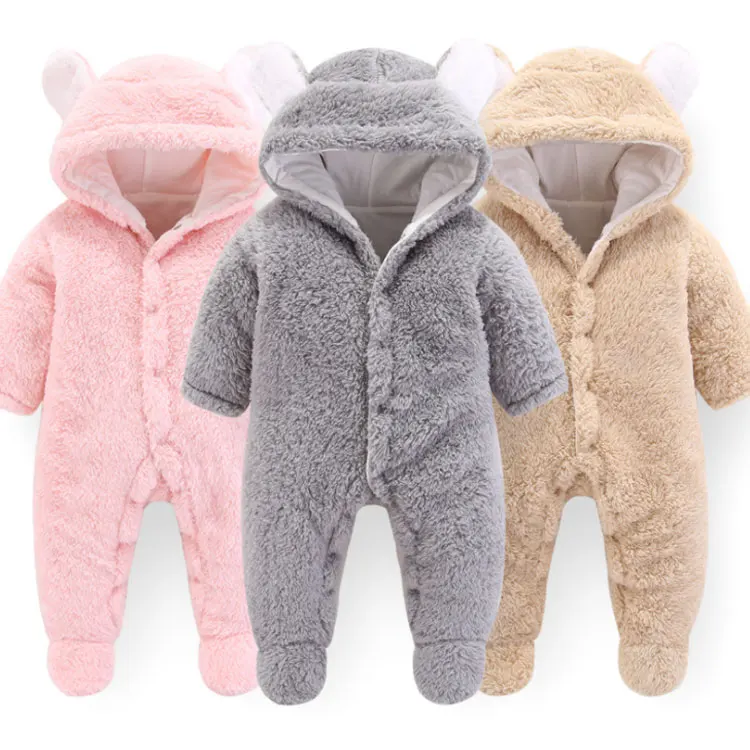 

Autumn Winter Baby Cotton velvet Cute Ears Rompers Baby Girl Boy Clothing Infant Baby Girl Clothes Jumpsuits Footed Coverall