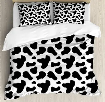

Cow Print Duvet Cover Set Cow Hide Pattern with Black Spots Farm Life with Cattle Camouflage Animal Skin Bedding Set White Black