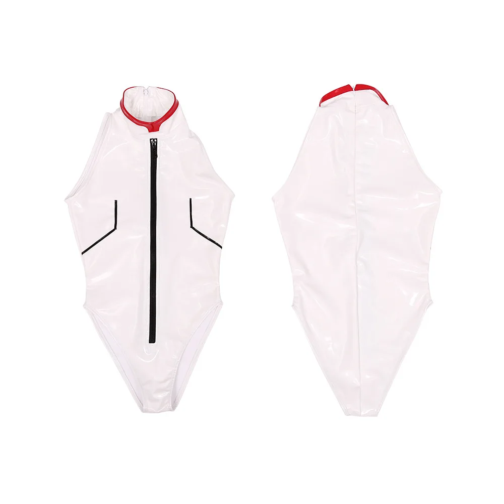 

Wet Look Glitter Shiny PU Leather High Cut White Bodysuit Cosplay PVC Catsuit Japanese Swimsuit Sukumizu Tights Sexy Clubwear