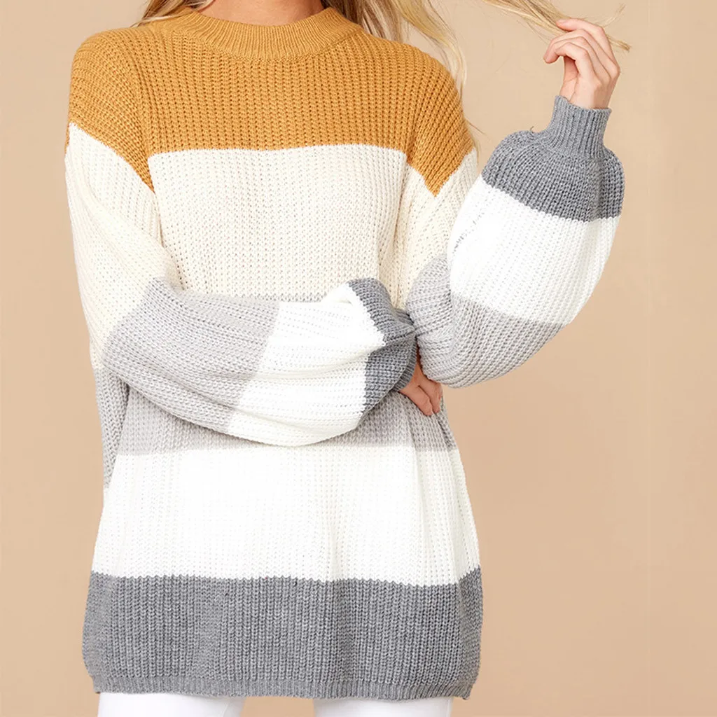 New Women Office oversized sweater Lady Pullover Knitted Striped Long Sleeve Loose O-Neck Sweater shrugs for women sweater mujer