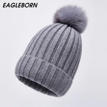 Новинка, женская зимняя шапка с помпонами, вязаная шапка, женская шапка, одноцветная, шерсть, шапка с помпонами, зимние шапки, Прямая поставка