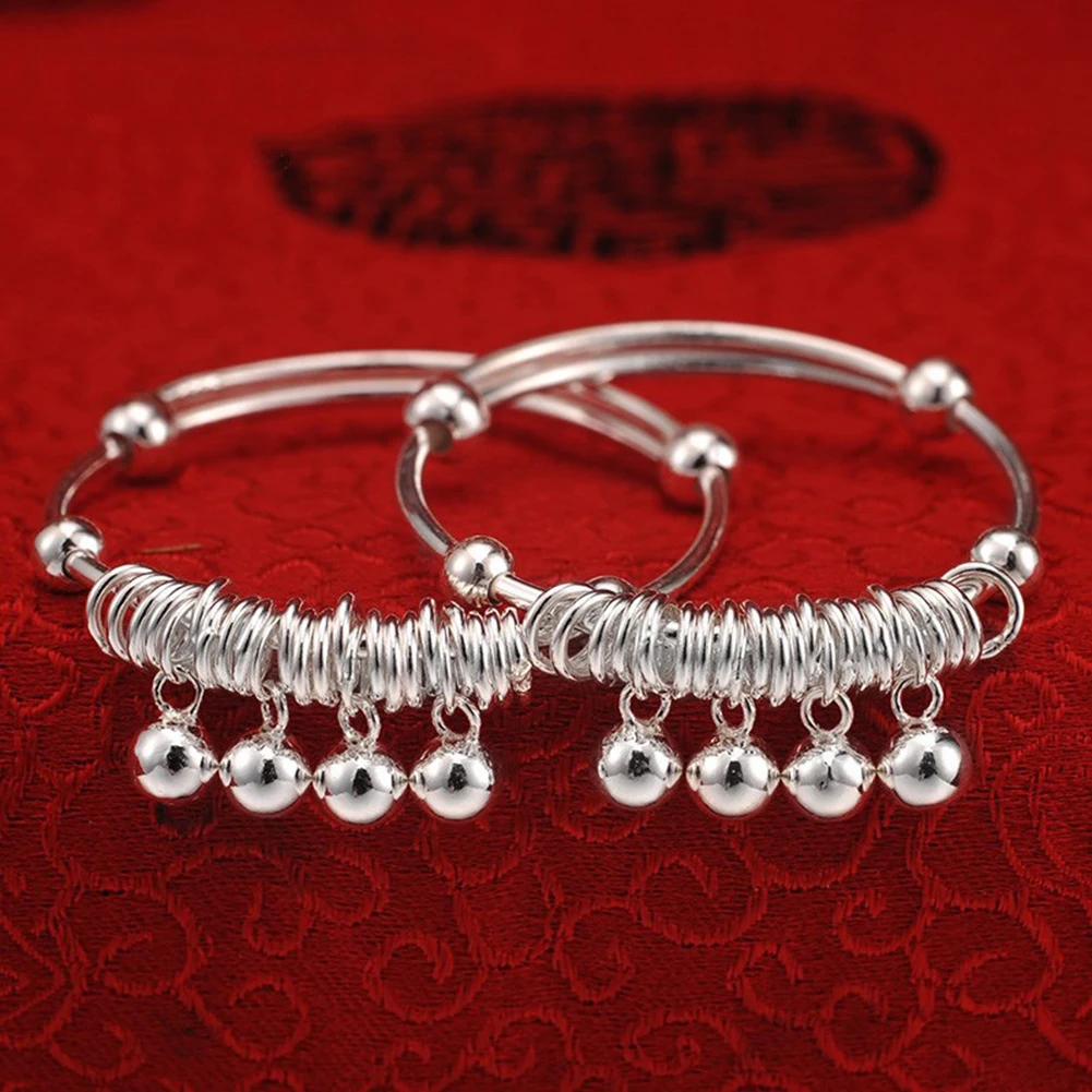 Silver Bracelets Kada Bangle pair with Black Beads/Crystal for babies :  Amazon.in: Jewellery