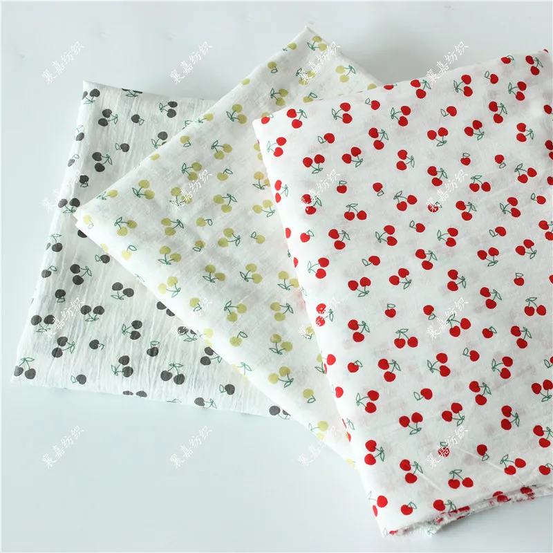 

135cm X50cm High Quality Soft Thin Double Crepe Hedgehog Texture Cherry Cotton Fabric, Make Shirt, Dress, Underwear, Cloth