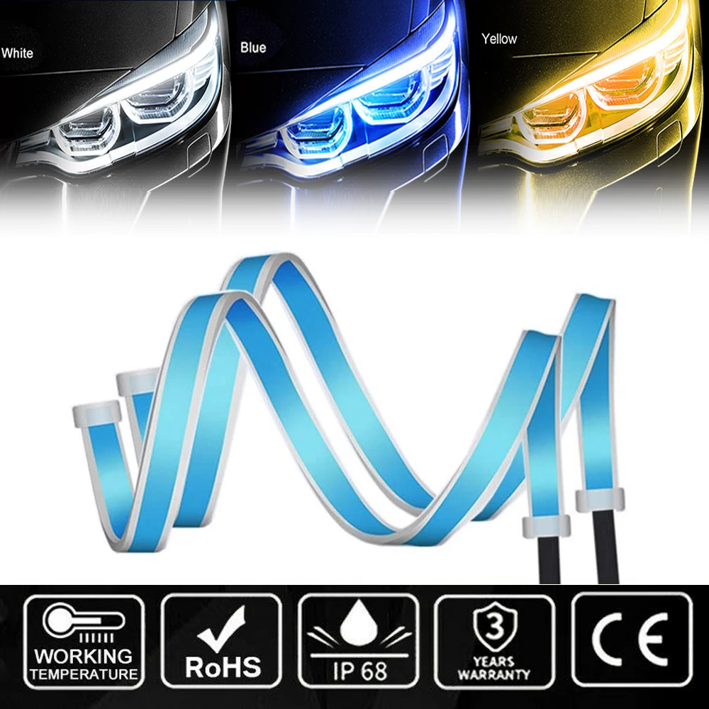 2pcs Led DRL Turn Signal Light Strip Flexible Waterproof Auto Headlight Surface Decorative Lamp Car Daytime Running lights 12v |