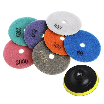 

7pcs Diamond Polishing Pads 50-3000 Grit Granite Marble Concrete Stone Grinding Discs Hand Tools+ 1pc Backer Pad