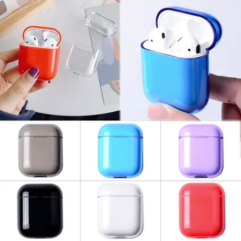 

10Pcs/Lot Simple Crystal Clear Cases For AirPods 1/2 Earphone Candy Color Ultra-thin PC Hard Cover For Airpods Charging Box Capa