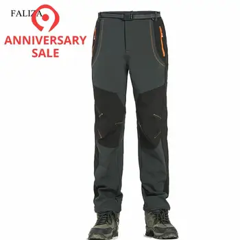 

FALIZA 4XL Mens Winter Warm Inner Fleece Sweatpants Waterproof Thickening Fleece Trousers Mens Grey Softshell Pants CK-F
