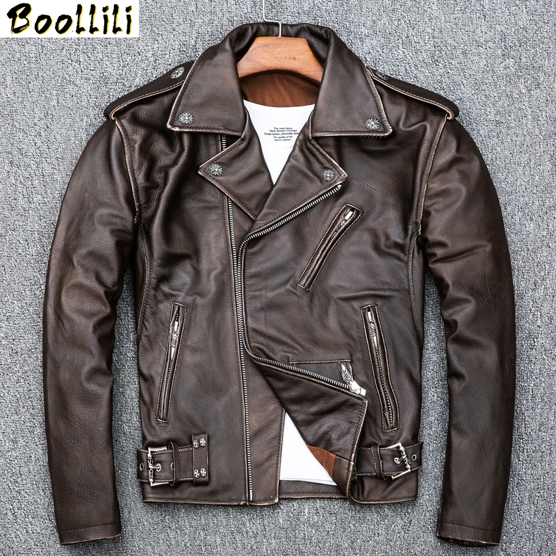 

Boollili Real Cow Leather Jacket Men Vintage Genuine Leather Jackets Spring Fall Motorcycle Cowhide Chaqueta Cuero Hombre