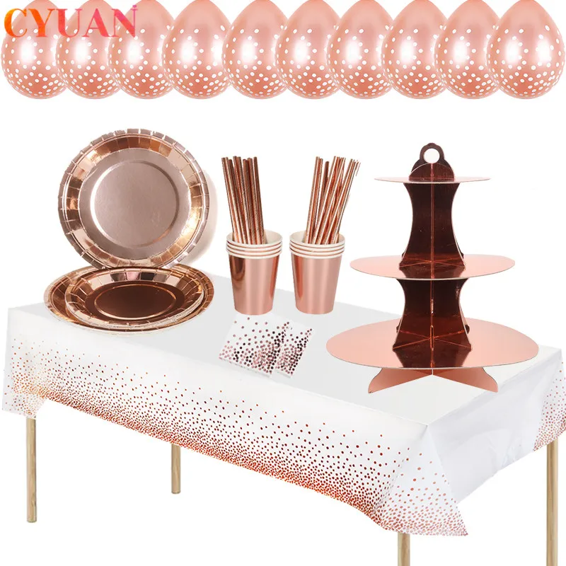 Precio Especial Decoraciones para fiesta de cumpleaños, soporte de pastel de oro rosa para adultos, servilletas para fiesta de cumpleaños, aniversario, decoración para celebración de boda, suministros rZKVdN5Dl