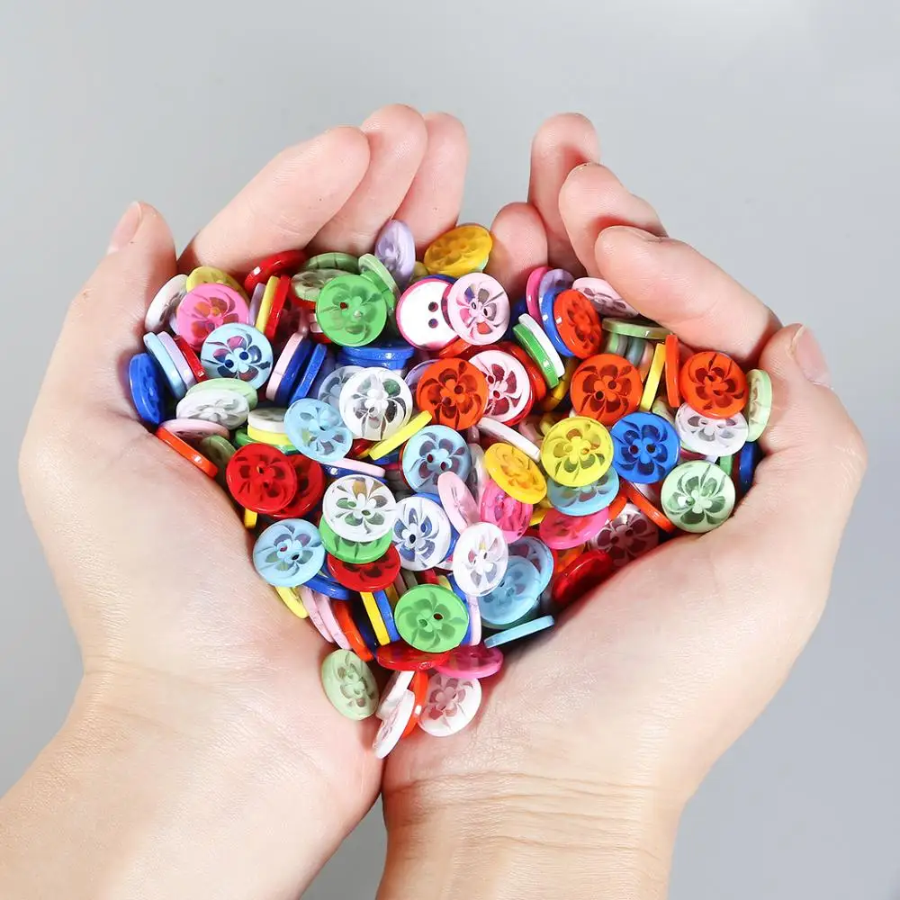 

14mm 100pcs/lot Made Clothing Resin Circular Transparent Colorful Flower Patterns Clothing Button Sewing Accessories