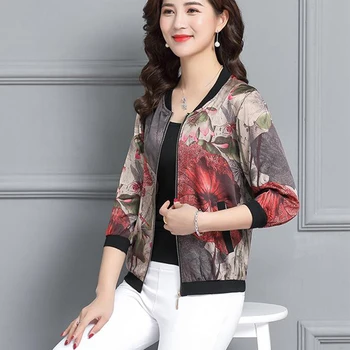 

2019 New spring autumn Casual baseball uniform Short Jackets Women Fashion Middle-aged Print Thin Outerwear Plus size 6XL cc1562