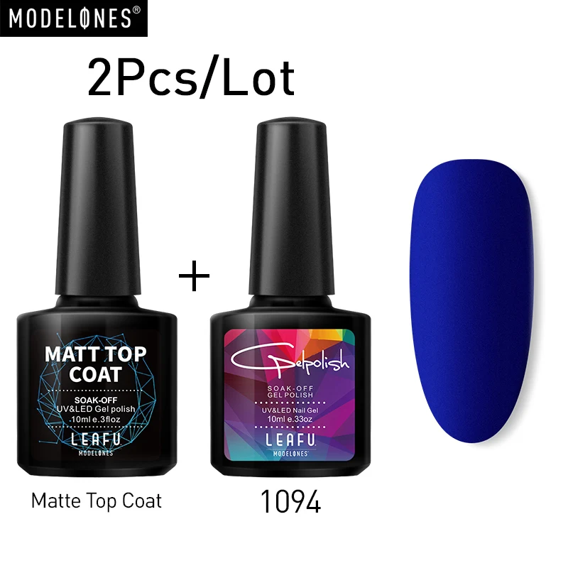 Modelones фиолетовый цвет матовый эффект светодиодный Гель-лак для ногтей салонный уход; Ультрафиолетовый гель для ногтей эмаль замачивается Матовый верхний слой лак для ногтей набор - Цвет: 2PCS 1094