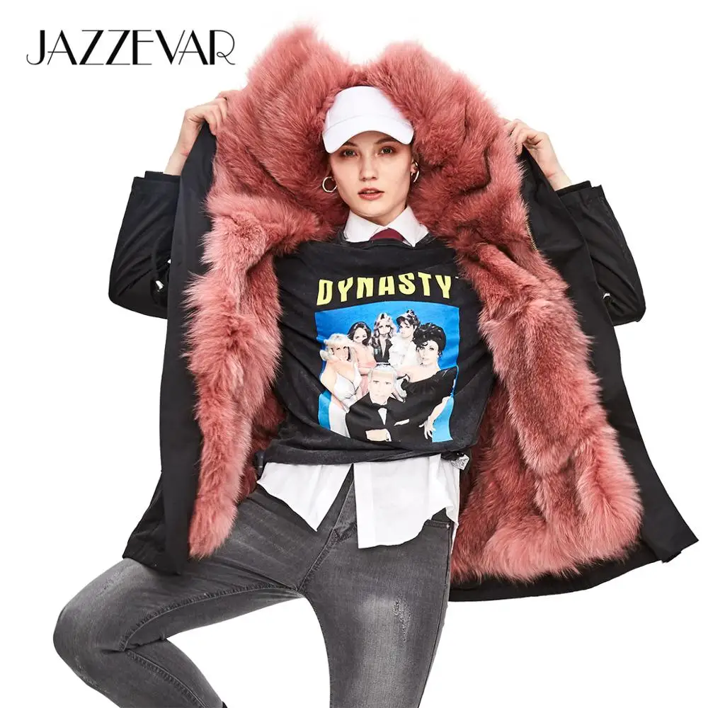 JAZZEVAR 2019 Новый зимний женский модный уличный роскошный пуховик с мехом лисы со