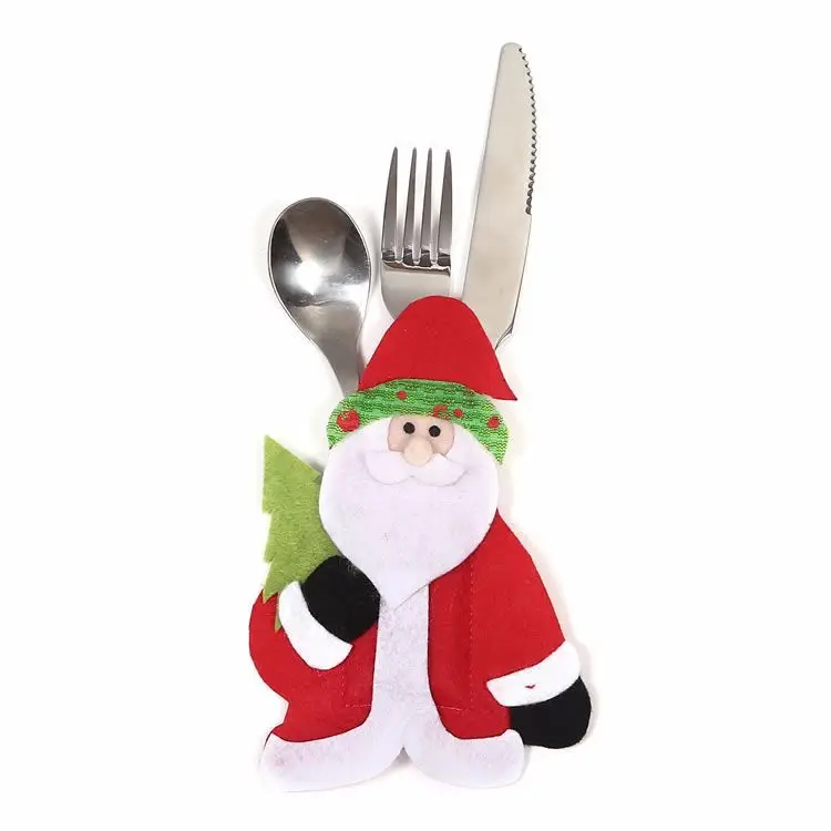 Santa Hat Reindeer Christmas New Year Pocket Fork Knife Cutlery Holder Bag Home Party Table Dinner Decoration Tableware 63007 - Цвет: 2PD-63009-1