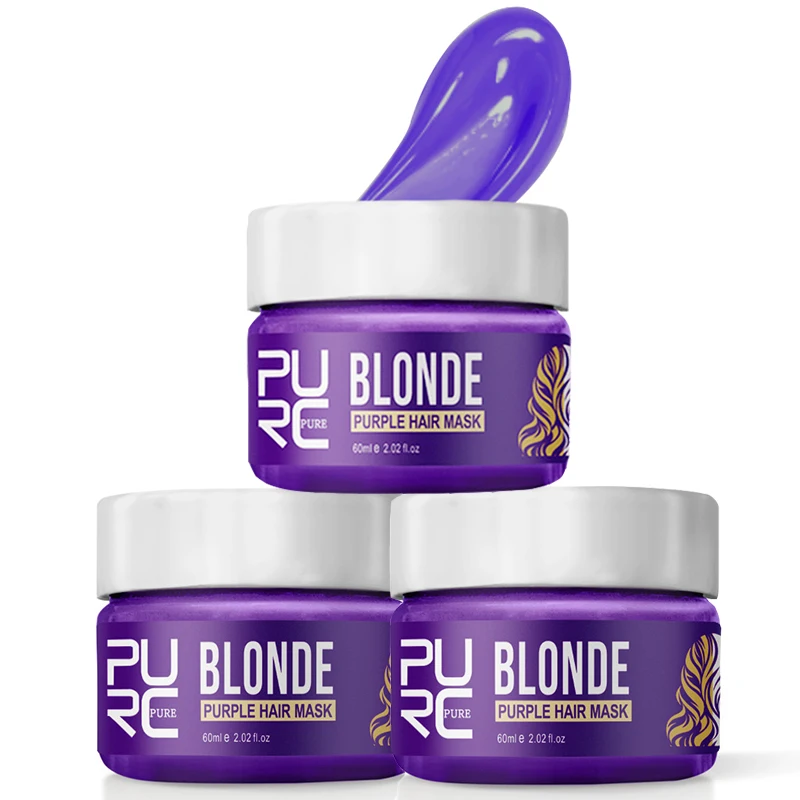 Purple Hair Care Mask Make Hair Silk Soft Smooth Natural Moisturizing Removes Yellow And Brassy Tones Repair Hair Scalp Care purple hair mask for blonde hair removes brassy yellow tones lightens blonde ash silver grays hair care treatment sulfate free