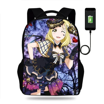 

17inch Mochila Cute Mari Ohara Backpack USB PORT Backpacks For Teenager Girls Cartoon School Bags