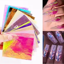 4/16 шт. DIY Лазерный Иллюзия пламени ногтей Стикеры огонь отражения Фольга красочные передачи конструкций водяные наклейки для ногтей искусство украшения