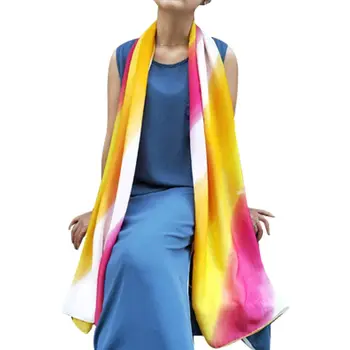 

180x100cm Womens Soft Chiffon Large Shawl Gradient Rainbow Stripes Neck Scarf Head Hair Wrap Swimsuit Cover Up Bikini Sarong