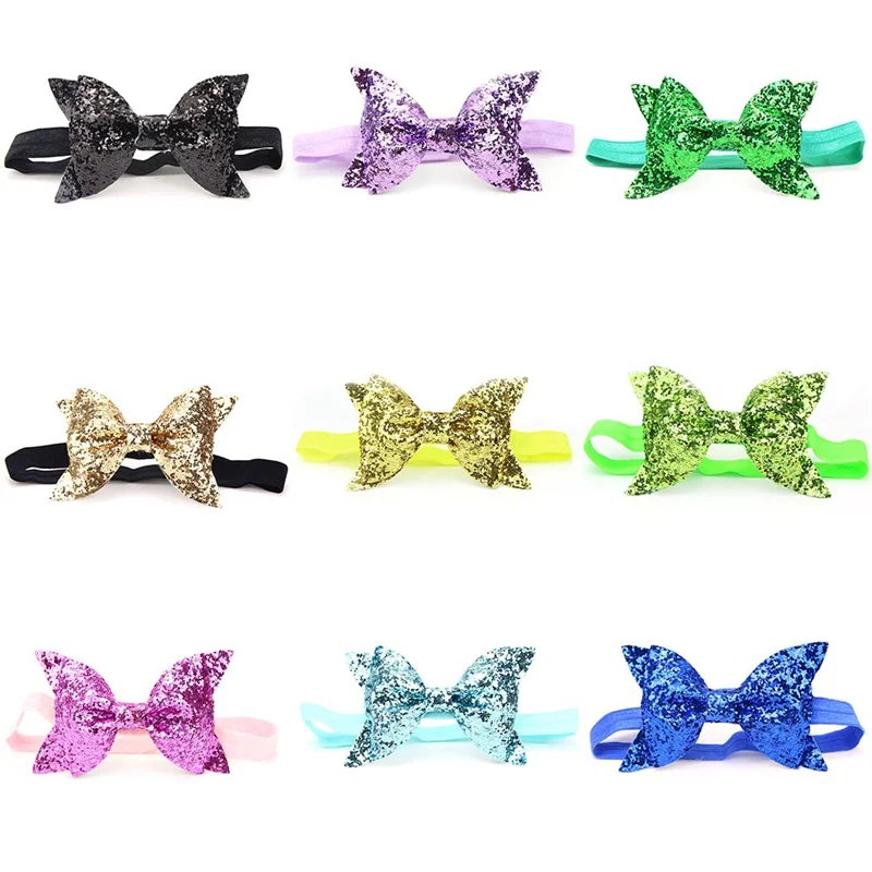 Сверкающие аксессуары для волос бантики ободки девочек эластичная разноцветная